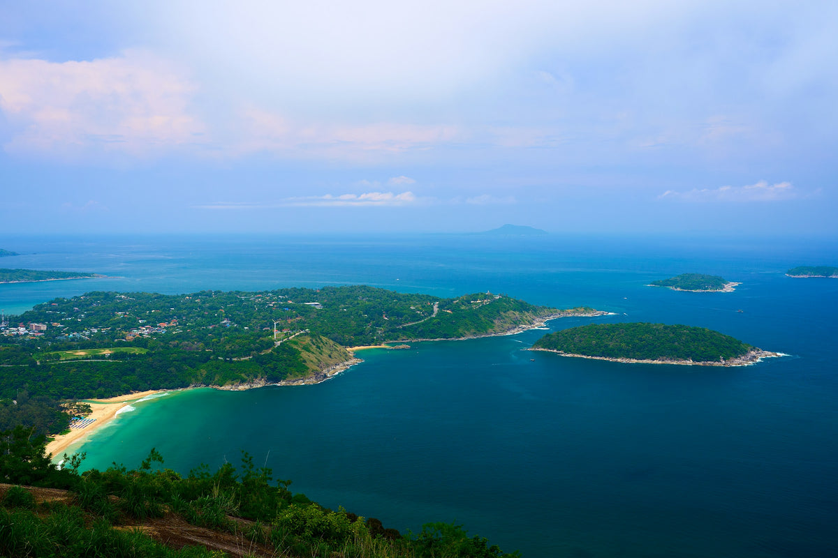 Headland, beach and offshore islands on the west coast of Phuket