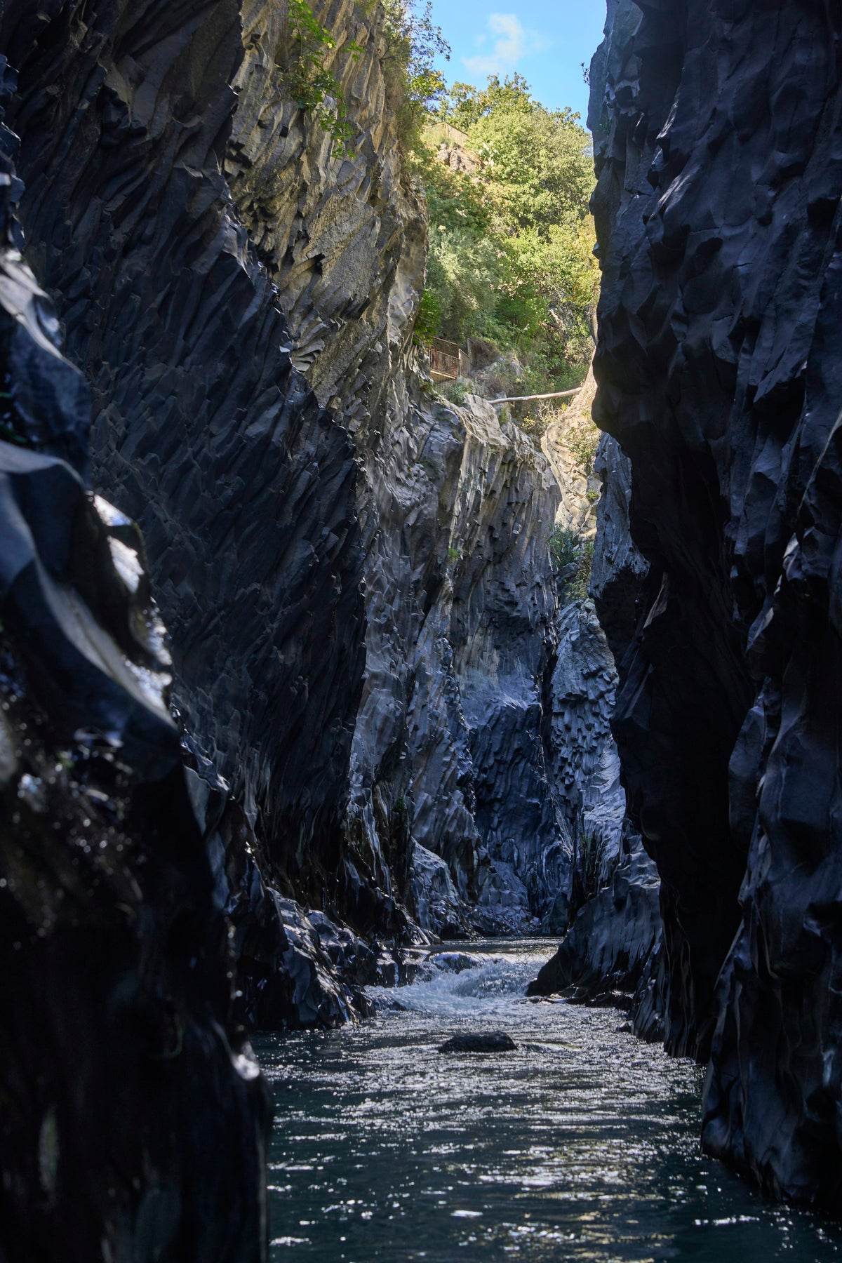 River winding through the basalt Alcantara gorge