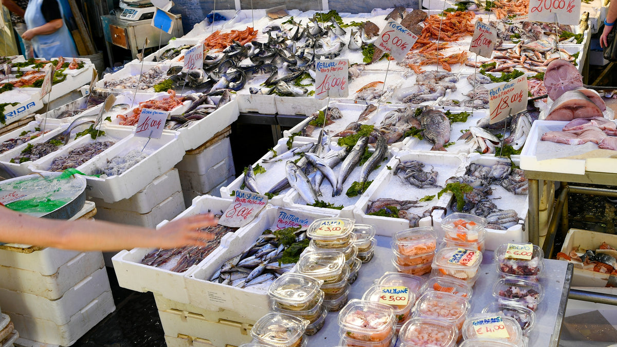 Fresh seafood at a Naples street market