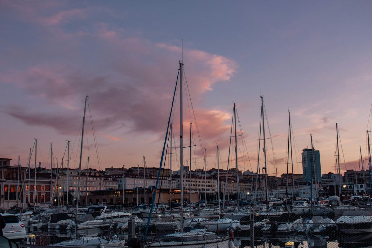 Masts at sunset in the marina