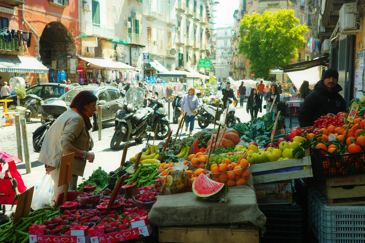 A fruit and vegetable street market in Naples