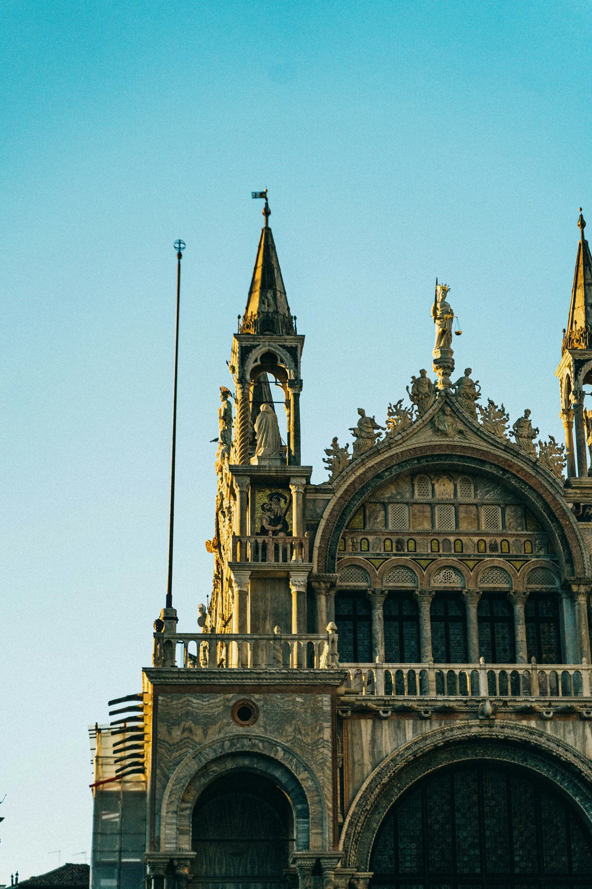 Facade of St Mark’s Basilica at golden hour