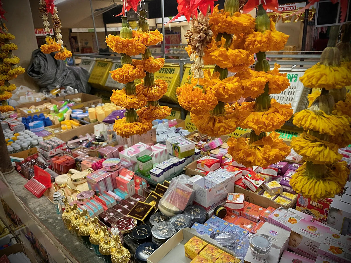 Fresh flower garlands for sale at a Phuket market
