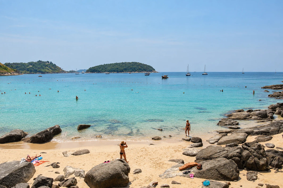 The sheltered bay and pale sand of Nai Harn Beach