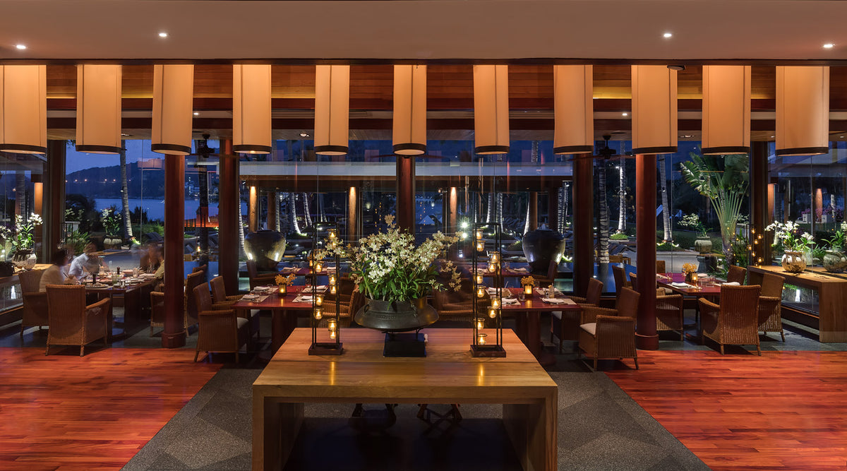 Open-sided dining room with sea views at SILK Restaurant & Bar, Andara Resort