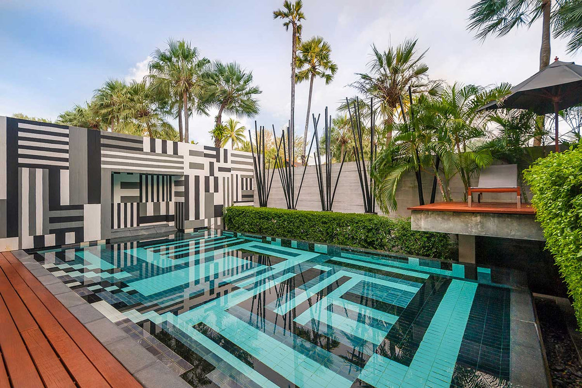 Graphic-tiled pool of the Bensley Residence at The Slate