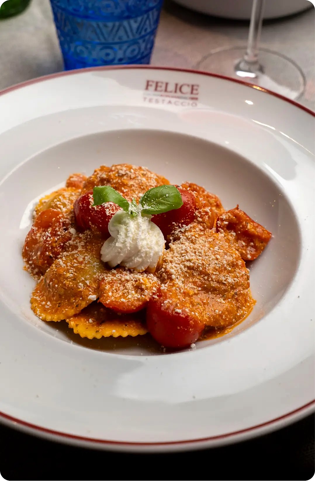 Ravioli alla Felice with tomato and ricotta