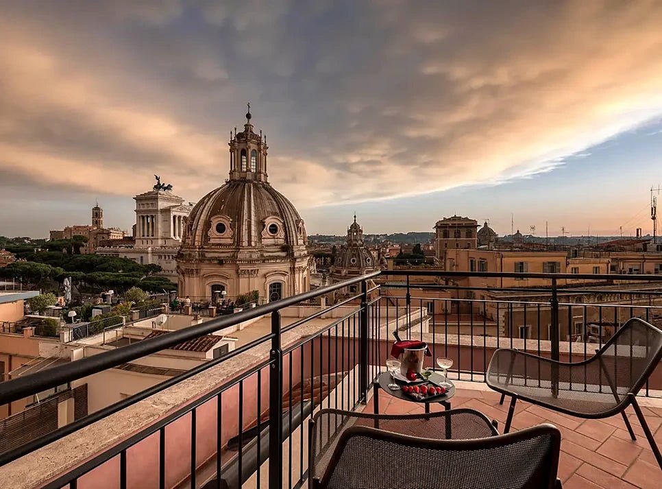 A room terrace looking towards the Vittoriano at H10 Palazzo Galla