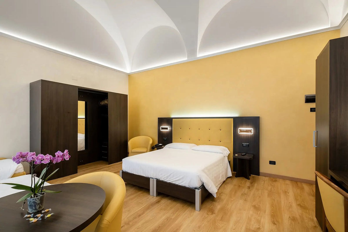 A vaulted double room at Hotel Santa Prisca