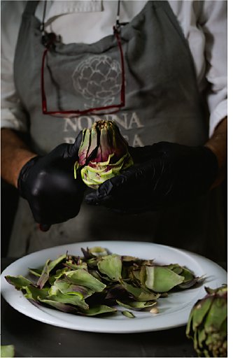 Artichokes being prepared at Nonna Betta