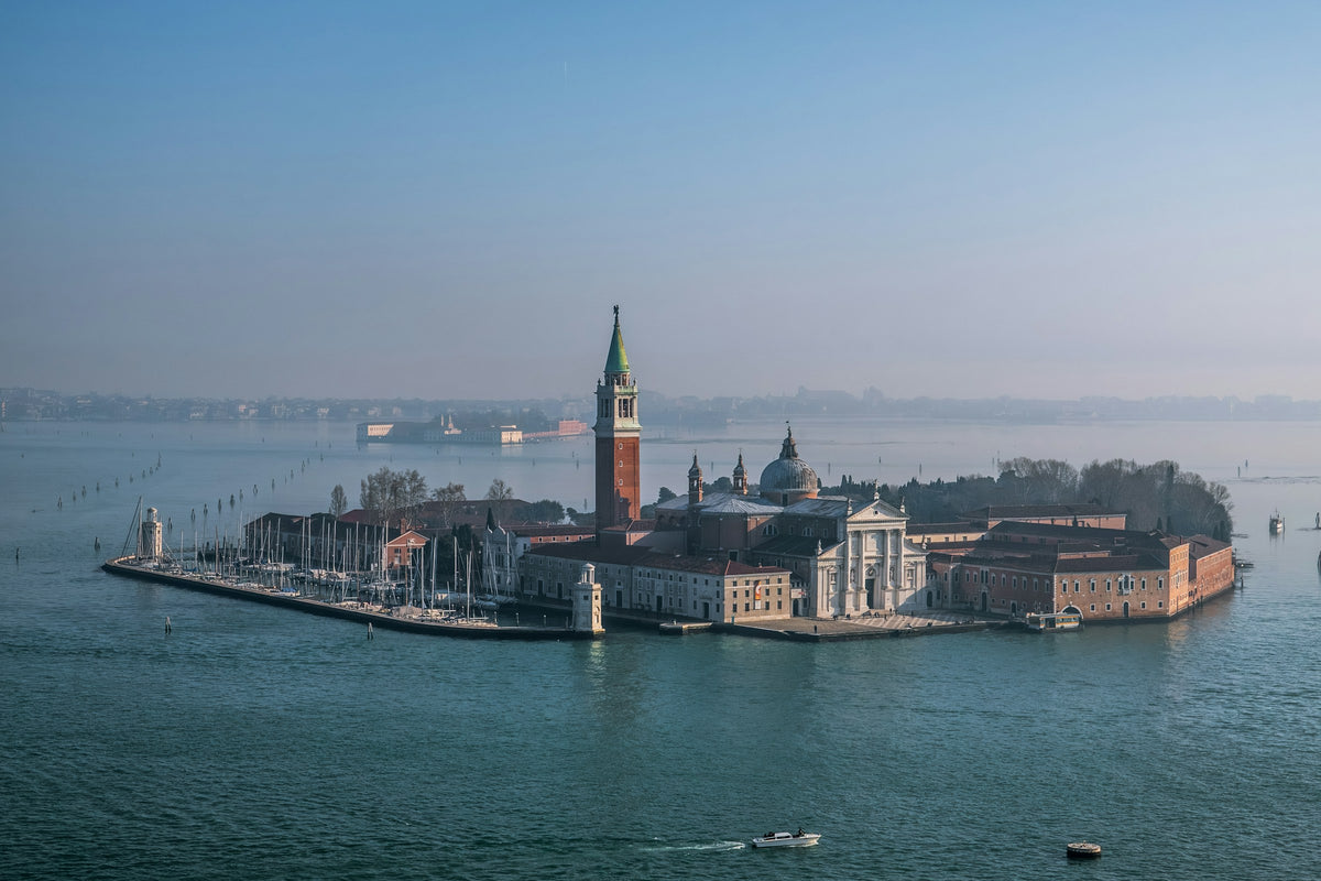 San Giorgio Maggiore island and its marina seen from above
