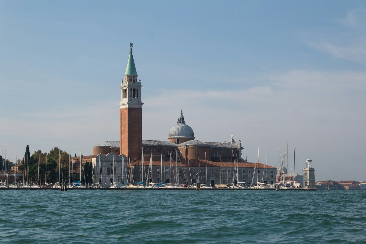 Bell tower and dome of San Giorgio Maggiore seen across the lagoon